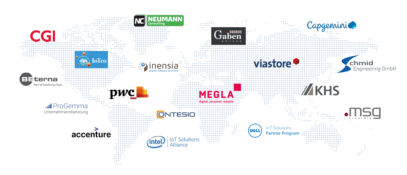 Logos MPDV Partner auf Weltkarte